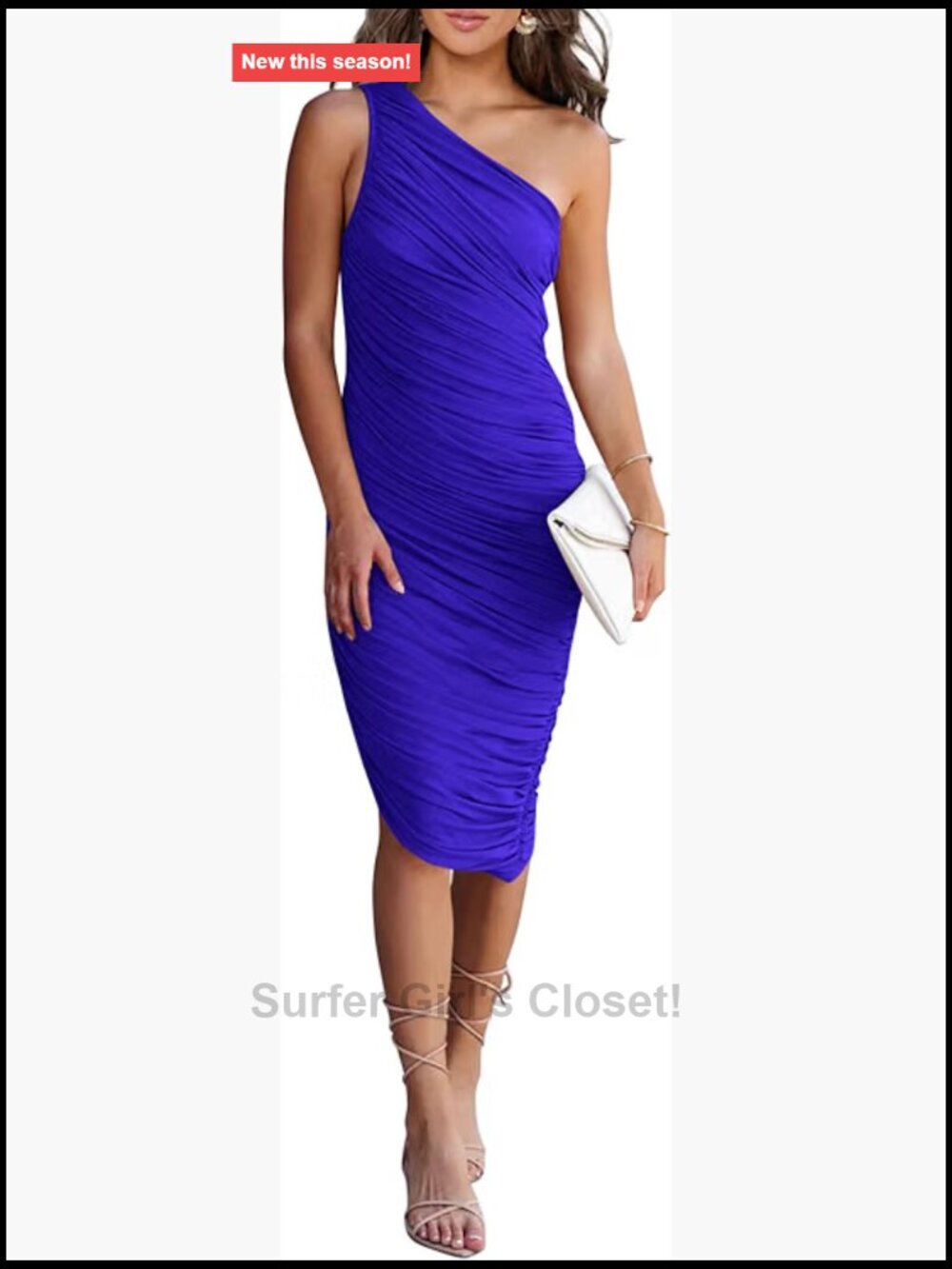 PRETTYGARDEN One Shoulder Midi Dress Ruched Bodycon Sleeveless Sheath Party